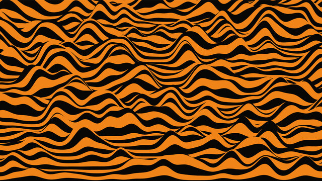 Retro tiger stripes distorted backdrop. Procedural vintage ripple background with optical illusion effect