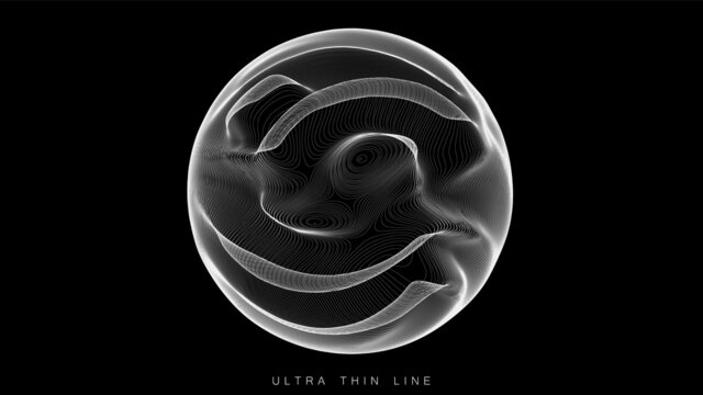 Ultra thin line fluid geometry. Dynamic vector distorted spheres.