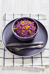 red cabbage corn salad with mayonnaise dressing