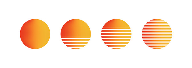 Sunset icon set. Retro vintage sun in 80s style. Vector on isolated background. EPS 10