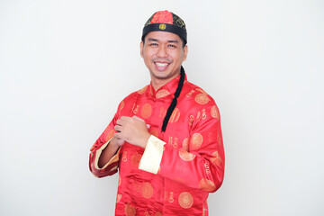 Adult Asian man wearing chinese costume called 