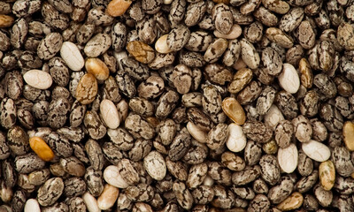 Chia seeds background or texture. Macro, top view  