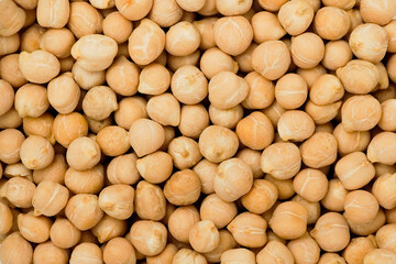 Chickpea background or texture. Close up, top view   