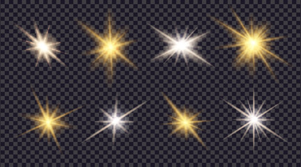 Bright spark star or glitter sparks of sun or camera. Shining sunlight ray. Magic burst beam isolated. vector