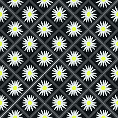 beautiful daisy white flower blossom botanical floral seamless pattern nature black background wallpaper vector illustration suitable print cloth