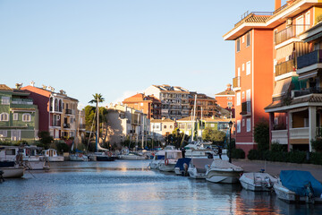 VALENCIA , SPAIN - DECEMBER 8, 2021: traditional buildings of Port Saplaya  the Little Venice near Valencia  Spain