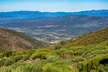 Landscape with mountains and meadows in Puerto de Honduras, Extremadura, Spain.