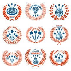 Naklejka premium Set of emblems with darts. Design element for logo, label, sign, emblem. Vector illustration
