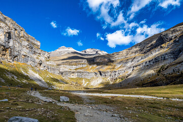 Autumn view of beautiful nature in Ordesa and Monte Perdido NP, Pyrenees, Aragon in Spain.