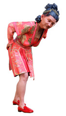 3D Rendering Asian Senior Woman on White
