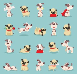 Vector illustration set of cute and funny cartoon little dogs-pupies