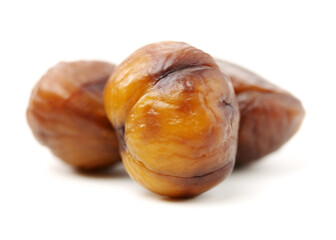 chinese food, peeled roasted chestnut on white background