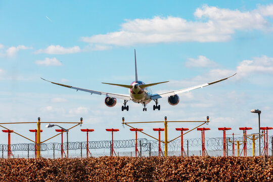 Airplane landing at Heathrow airport in London