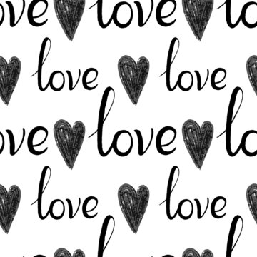 Fototapeta Stylish graphic seamless pattern with hearts and the inscriptions love