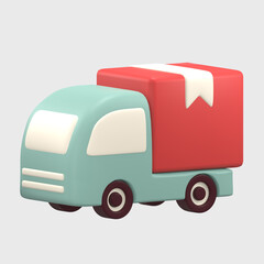 Truck delivery with red parcels cardboard box for delivery of goods icon 3D render illustration.