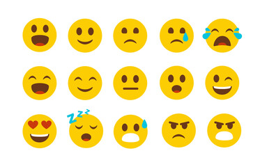 Set of smileys on white background. Vector smileys face with different emotions in cartoon style.