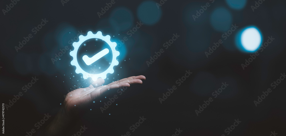 Poster hand holding and showing the best quality assurance for guarantee product and iso service concept.