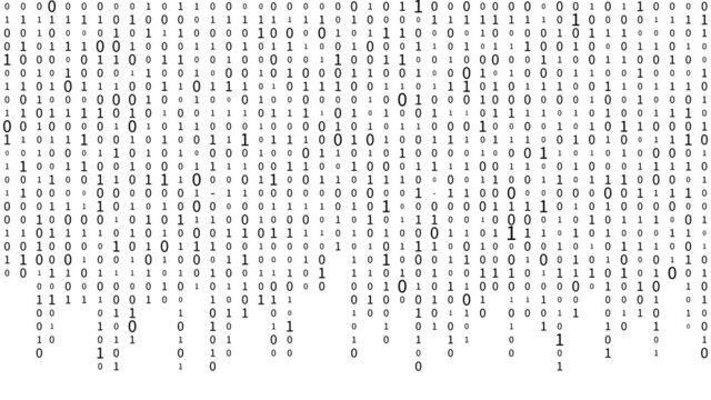 Technology vector binary code. Random falling digits on screen. Hacked software. Matrix sciense background. Big data analytics.