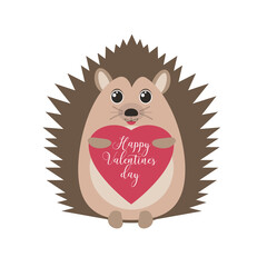 Happy valentine's day. Greeting from cute hedgehog with heart. Vector illustration, isolated on white background