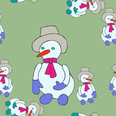 Stylized  snowmans with hat . Hand drawn.
