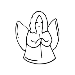 Vector simple angel symbol line icon black on white background. Good for easter design