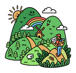 hiker looking at map to explore mountain