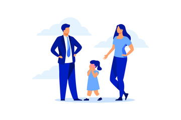 family quarrel. Evil parents scold the child, Improper parenting, psychology, family conflicts flat vector illustration 