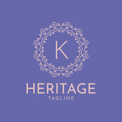 letter K feminine circle frame luxury vector logo design