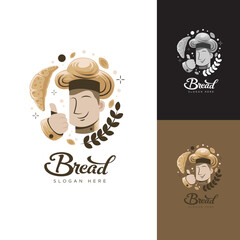 Bread Bakery Logo With Chef and Hat Bread Symbol Illustration Brown Color This logo is very suitable for your bakery business, your brand of bread, can be implemented in print media, brochures, poster