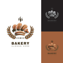 Bakery Crown Logo With Bread Combine Brown Color This logo is very suitable for your bakery business, your brand of bread, can be implemented in print media, brochures, posters, paper bags