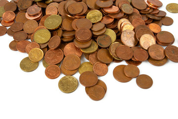 euro cent coins isolated on white background