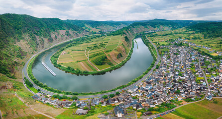River Mosel - Moselle loop near Bremm with a barge