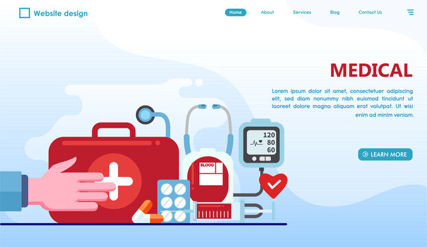 medical, medical check up, healthcare, first aid concept, flat illustration vector and background or landing page