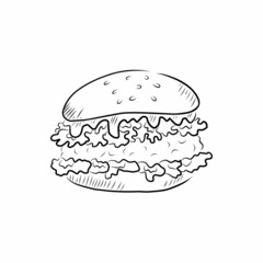 Burger in a linear style on a white background.
