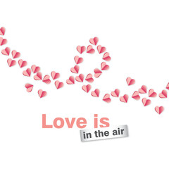 Valentines Day Papercuts postcard heart wave, vector illustration with paper hearts, romantic pink hearts wave