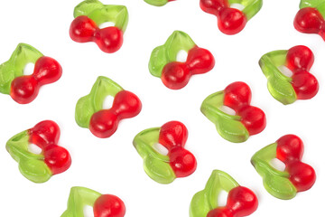 cherry jelly candies isolated on white background