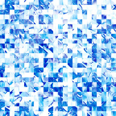 Optical low poly pixel grid dye blur texture background. Seamless washed out geometric ombre effect. 80s style retro square shape pattern. High resolution funky beach wear fashion textile tile.
