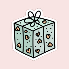 Hand drawn sticker for Valentine's day. Lovely gift with hearts decorations