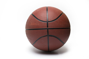 Closeup brown red basketball white background