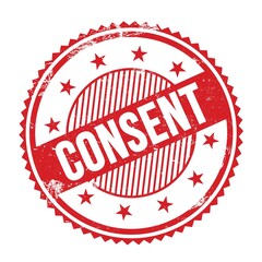 CONSENT text written on red grungy round stamp.