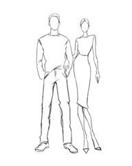 Fototapeta na wymiar Fashion people outline. sketch of a man and woman