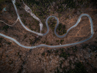 Winding roads shot with a drone from above