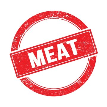 MEAT text on red grungy round stamp.