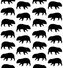 Vector seamless pattern of hand drawn wombat silhouette isolated on white background