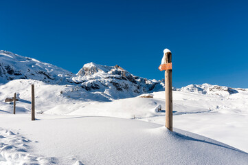 Totally snowy landscape near the Candanchu ski resort, in the Pyrenees Mountains, Spain.