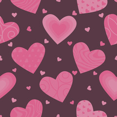 Seamless romantic pattern with hearts. Vector background