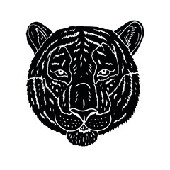 Vector hand drawn doodle sketch black tiger head isolated on white background
