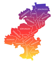 Ulm City Map Germany DE labelled rainbow colored illustration