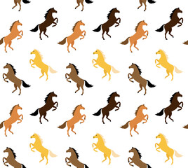 Vector seamless pattern of flat horses isolated on white background