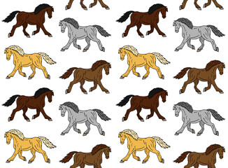 Vector seamless pattern of hand drawn doodle sketch horses isolated on white background